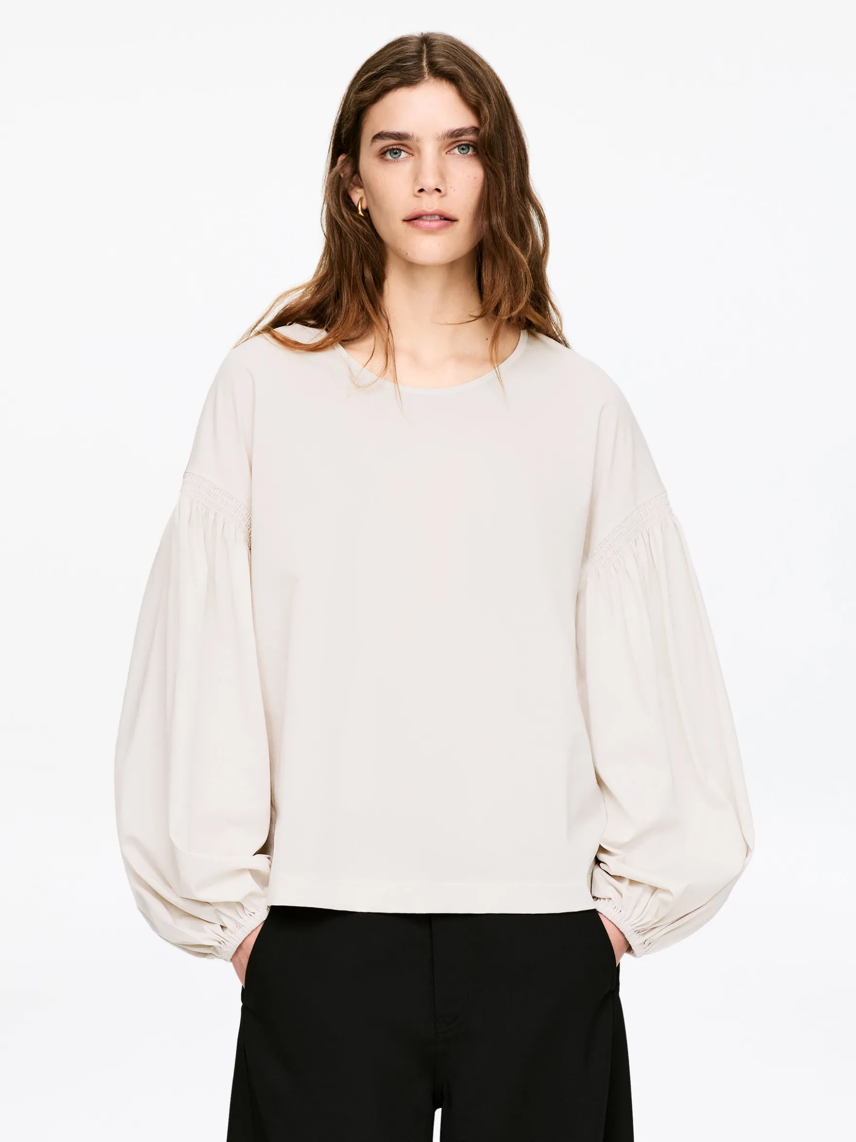 Baumwollbluse mit Ballonärmeln