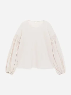 Baumwollbluse mit Ballonärmeln
