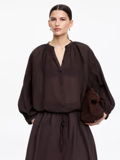 Crepe-Bluse mit Kordelzug