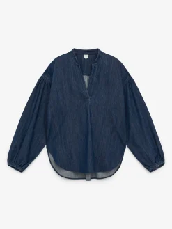 Denimbluse mit voluminösen Ärmeln