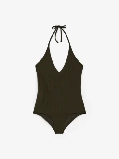 Gerippter Neckholder-Badeanzug