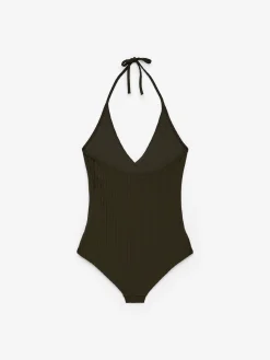 Gerippter Neckholder-Badeanzug