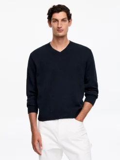 Pullover aus Leinen und Baumwolle mit V-Ausschnitt
